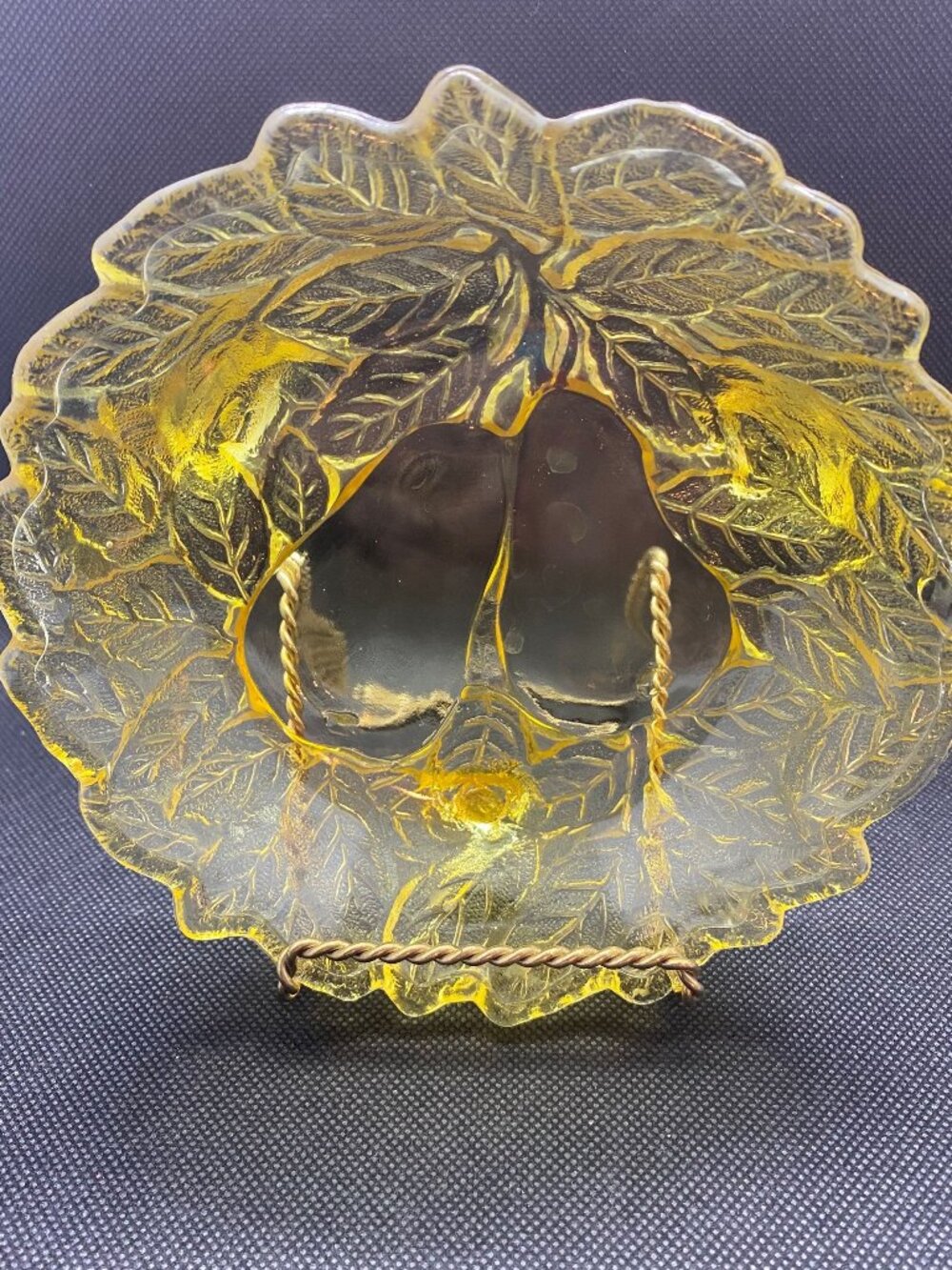 Yellow Depression Era Glass Bowl with Pears Design